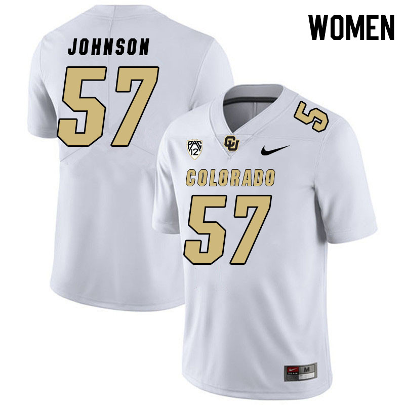 Women #57 Victory Johnson Colorado Buffaloes College Football Jerseys Stitched Sale-White - Click Image to Close